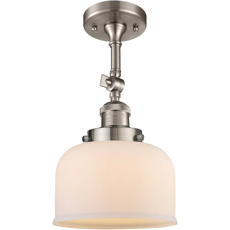 Franklin Restoration Large Bell 1 Light 8 inch Brushed Satin Nickel Semi-Flush Mount Ceiling Light in Matte White Glass, Franklin Restoration