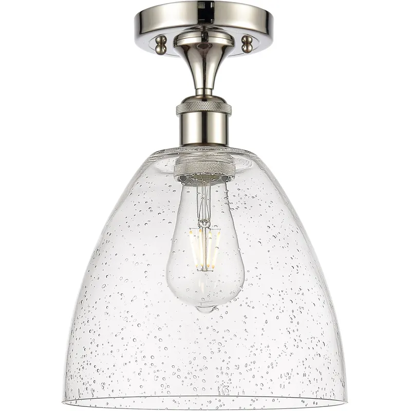 Ballston Dome 1 Light 9 inch Polished Nickel Semi-Flush Mount Ceiling Light in Seedy Glass