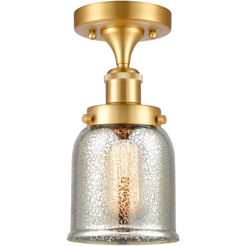 Bell 1 Light 5 inch Satin Gold Semi-Flush Mount Ceiling Light in Silver Plated Mercury Glass