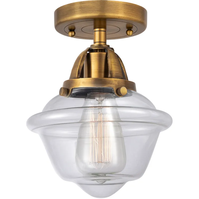Nouveau 2 Small Oxford 1 Light 8 inch Brushed Brass Semi-Flush Mount Ceiling Light in Clear Glass
