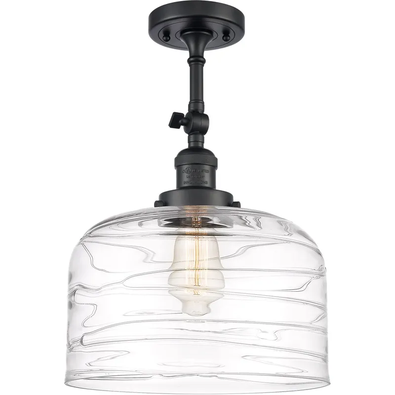 Franklin Restoration Bell LED 12 inch Matte Black Semi-Flush Mount Ceiling Light in Clear Deco Swirl Glass