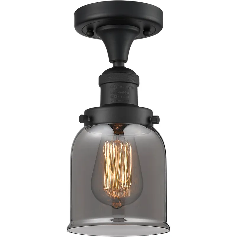 Franklin Restoration Small Bell 1 Light 5 inch Matte Black Semi-Flush Mount Ceiling Light in Plated Smoke Glass, Franklin Restoration