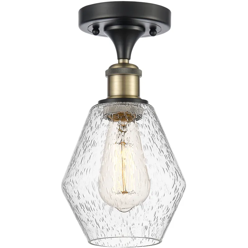 Ballston Cindyrella LED 6 inch Black Antique Brass Semi-Flush Mount Ceiling Light in Seedy Glass