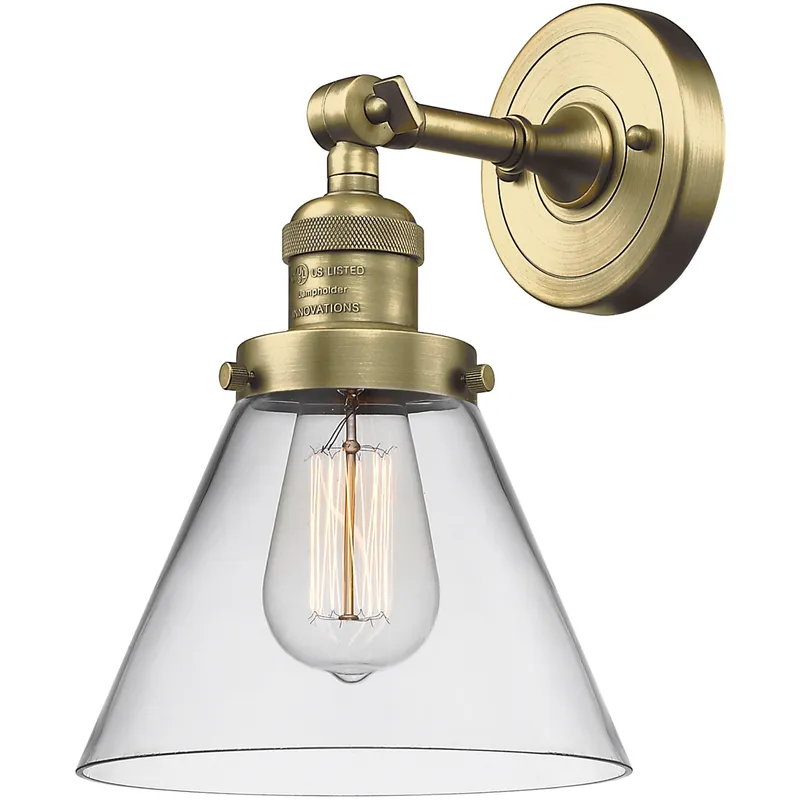 Franklin Restoration Large Cone 1 Light 8 inch Antique Brass Semi-Flush Mount Ceiling Light in Incandescent, Clear Glass, Franklin Restoration