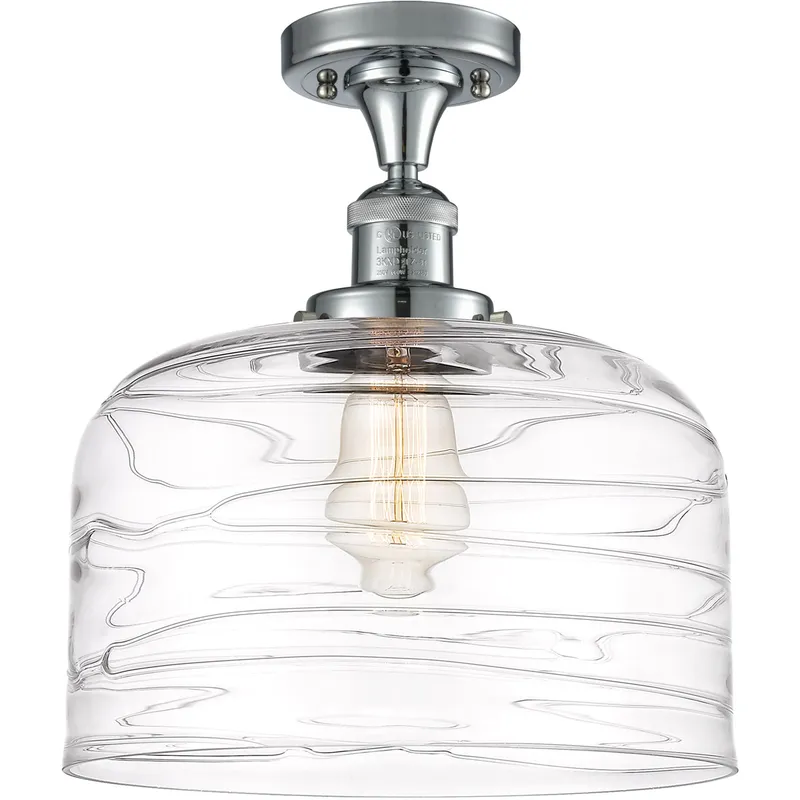 Franklin Restoration Bell LED 12 inch Polished Chrome Semi-Flush Mount Ceiling Light in Clear Deco Swirl Glass