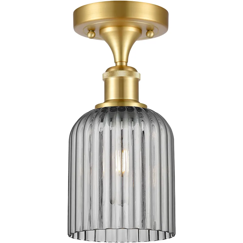 Bridal Veil 1 Light 5 inch Satin Gold Semi-Flush Mount Ceiling Light in Light Smoke Glass