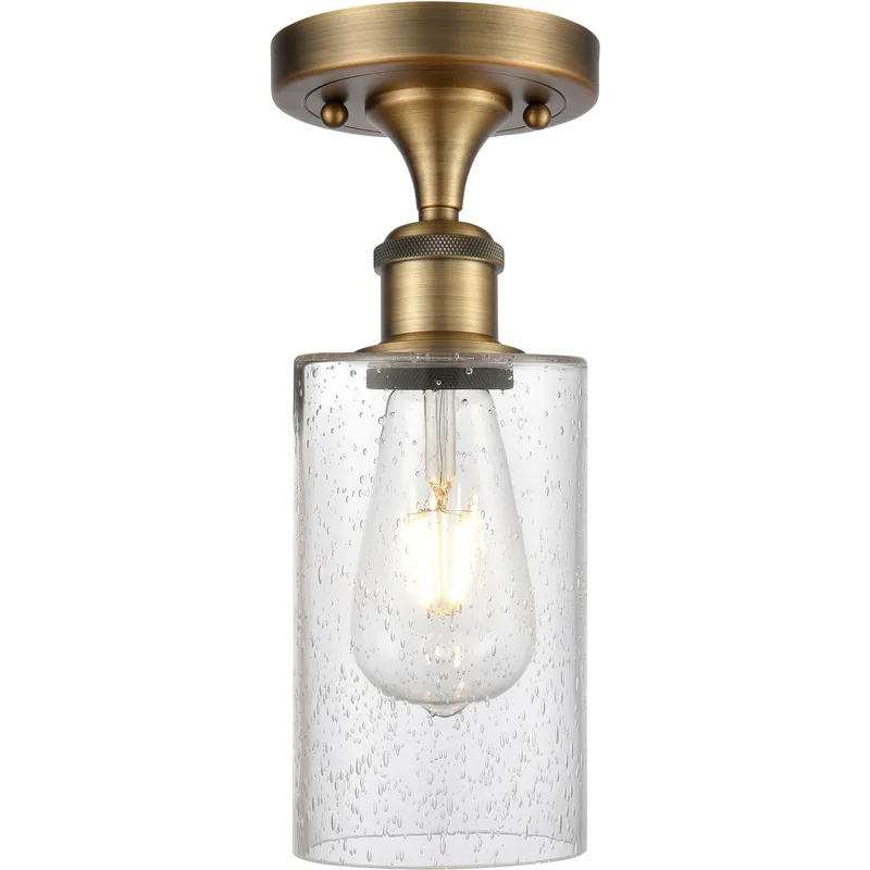 Clymer 1 Light 3.88 inch Brushed Brass Semi-Flush Mount Ceiling Light in Seedy Glass