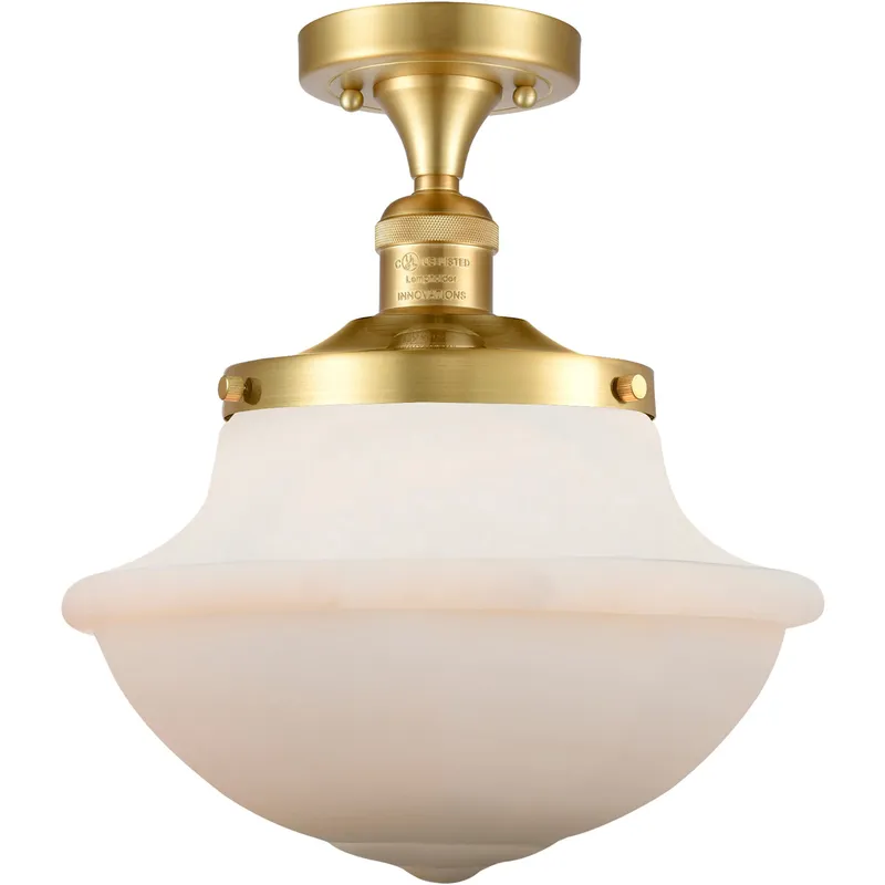 Franklin Restoration Large Oxford 1 Light 12 inch Satin Gold Semi-Flush Mount Ceiling Light in Matte White Glass, Franklin Restoration