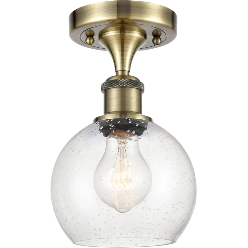 Ballston Athens LED 6 inch Antique Brass Semi-Flush Mount Ceiling Light in Seedy Glass