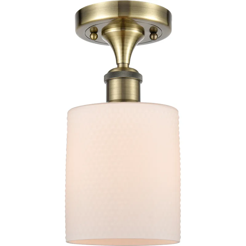 Cobbleskill 1 Light 5 inch Antique Brass Semi-Flush Mount Ceiling Light in Matte White Glass