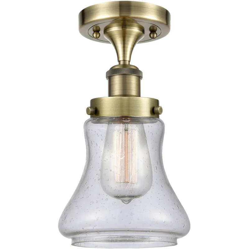 Bellmont 1 Light 6.5 inch Antique Brass Semi-Flush Mount Ceiling Light in Seedy Glass