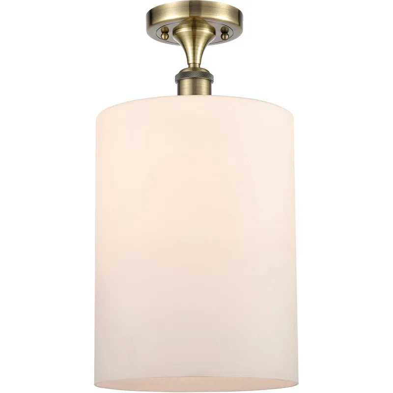 Ballston Large Cobbleskill 1 Light 9 inch Antique Brass Semi-Flush Mount Ceiling Light in Incandescent, Matte White Glass, Ballston