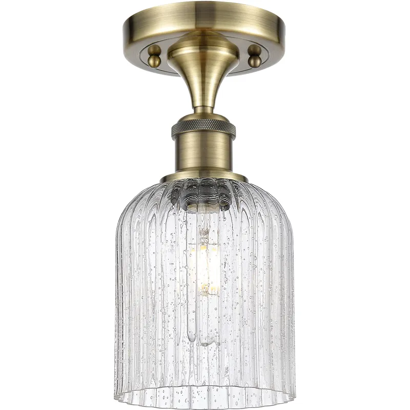 Bridal Veil 1 Light 5 inch Antique Brass Semi-Flush Mount Ceiling Light in Seedy Glass