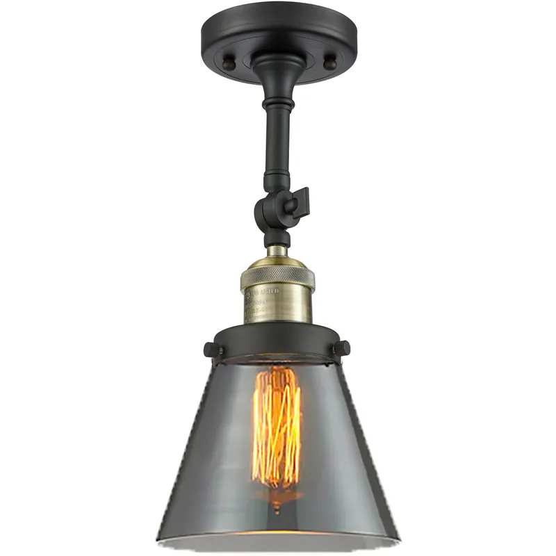 Franklin Restoration Small Cone 1 Light 6 inch Black Antique Brass Semi-Flush Mount Ceiling Light in Plated Smoke Glass, Franklin Restoration