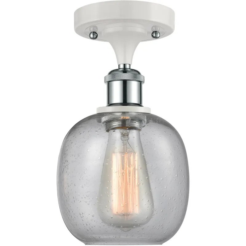 Ballston Belfast LED 6 inch White and Polished Chrome Semi-Flush Mount Ceiling Light in Seedy Glass, Ballston