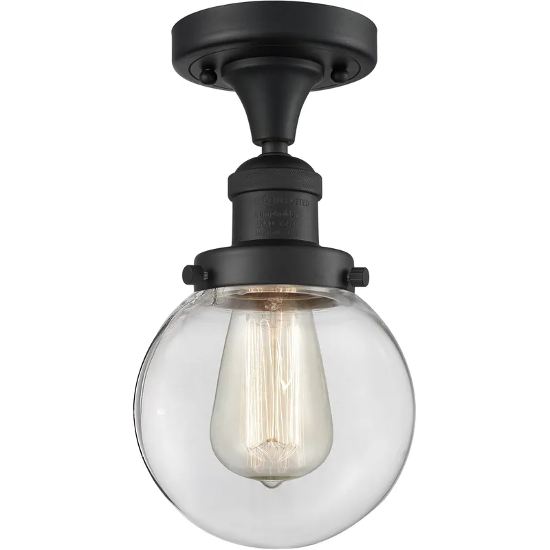 Franklin Restoration Beacon 1 Light 6 inch Matte Black Semi-Flush Mount Ceiling Light in Clear Glass, Franklin Restoration