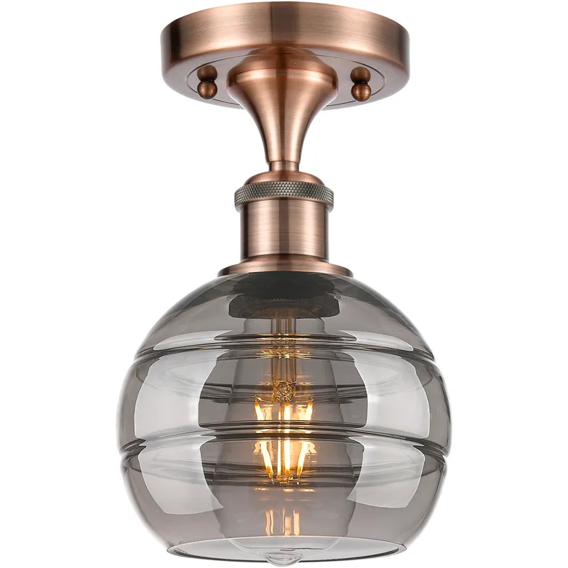 Edison Rochester 1 Light 5.88 inch Antique Copper Semi-Flush Mount Ceiling Light in Light Smoke Glass