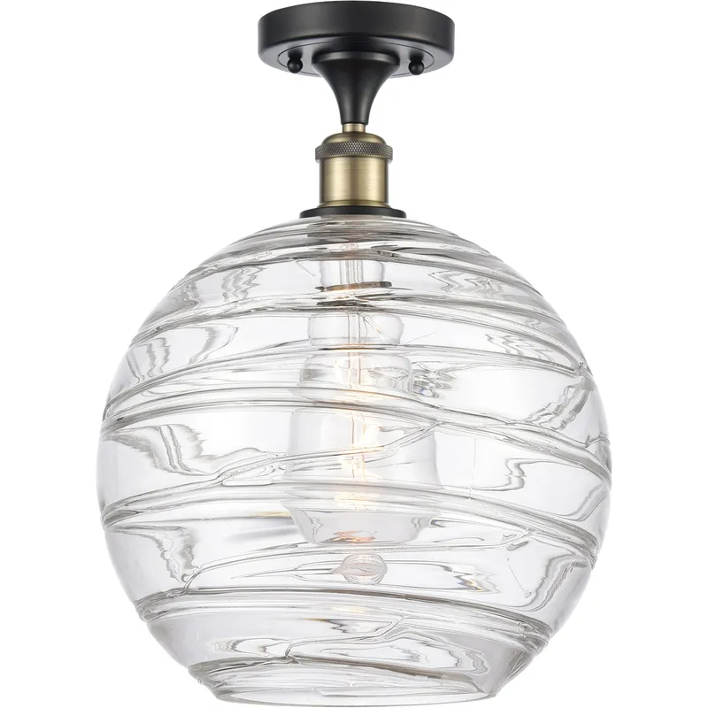 Ballston X-Large Deco Swirl 1 Light 12 inch Black Antique Brass Semi-Flush Mount Ceiling Light, Ballston