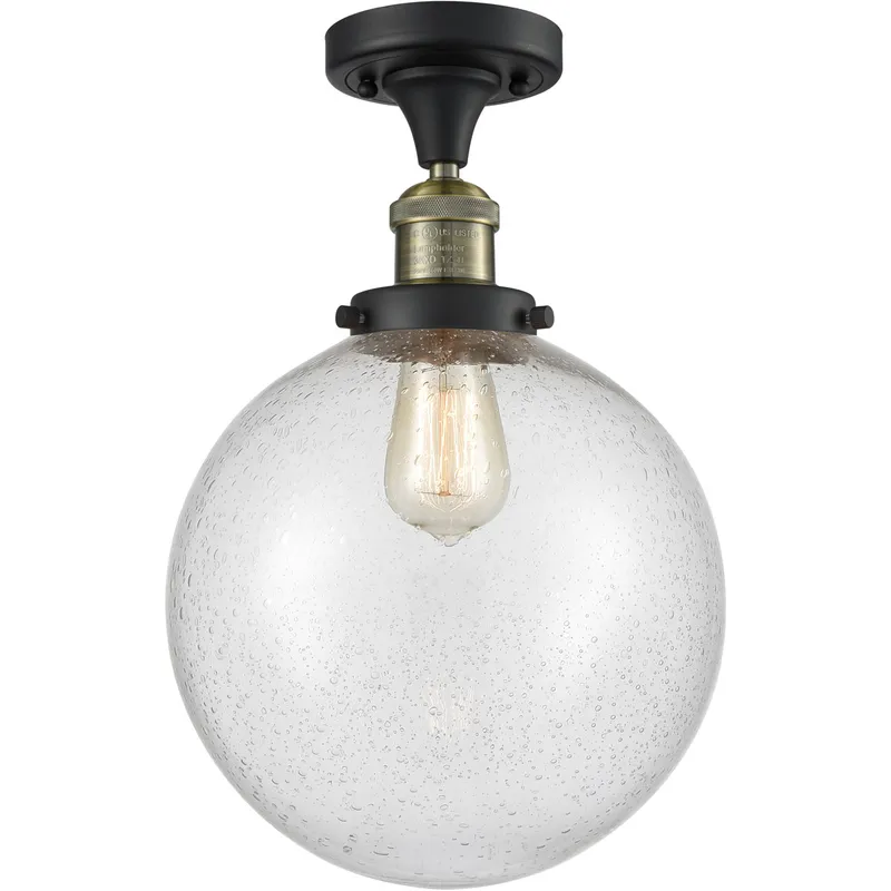 Franklin Restoration X-Large Beacon 1 Light 10 inch Black Antique Brass Semi-Flush Mount Ceiling Light in Seedy Glass, Franklin Restoration