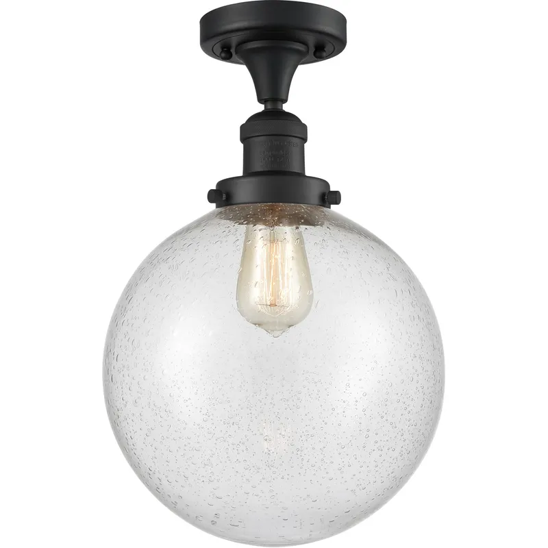 Franklin Restoration X-Large Beacon 1 Light 10 inch Antique Brass Semi-Flush Mount Ceiling Light in Incandescent, Seedy Glass, Franklin Restoration