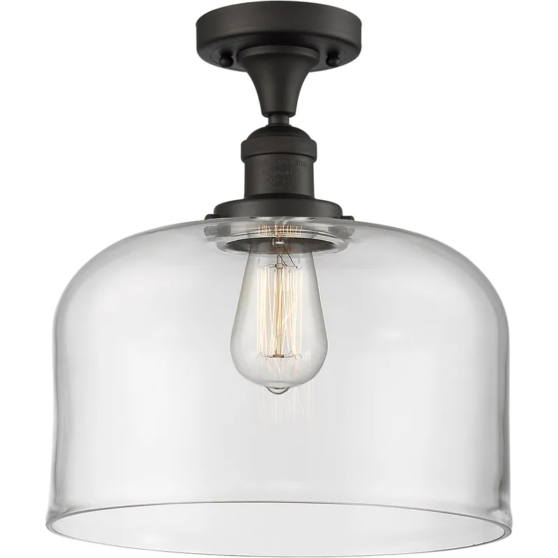Franklin Restoration X-Large Bell LED 12 inch Oil Rubbed Bronze Semi-Flush Mount Ceiling Light in Clear Glass, Franklin Restoration