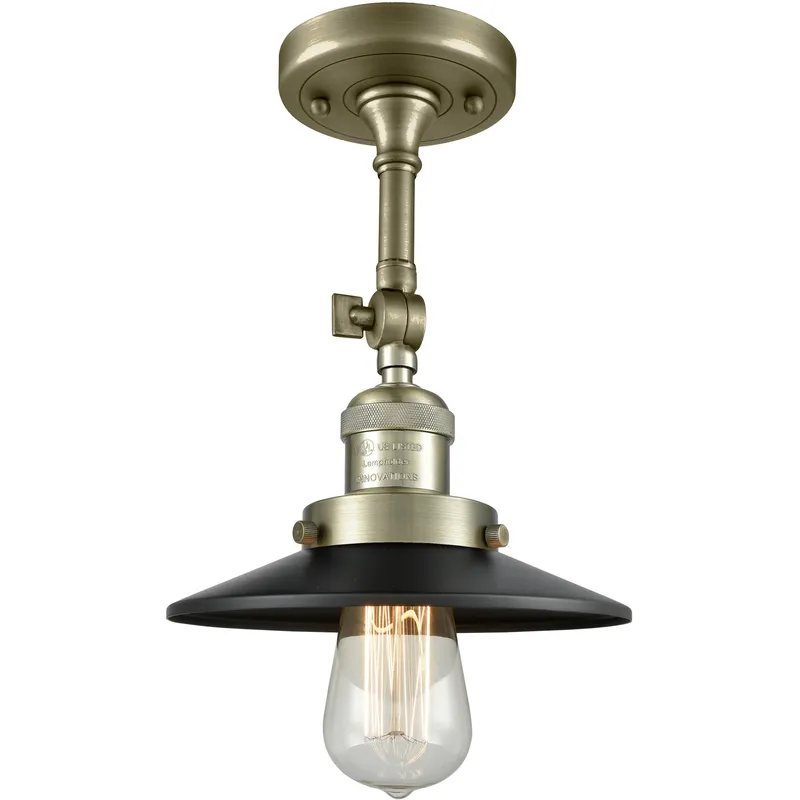 Franklin Restoration Railroad 1 Light 8 inch Antique Brass Semi-Flush Mount Ceiling Light in Incandescent, Matte Black, Franklin Restoration