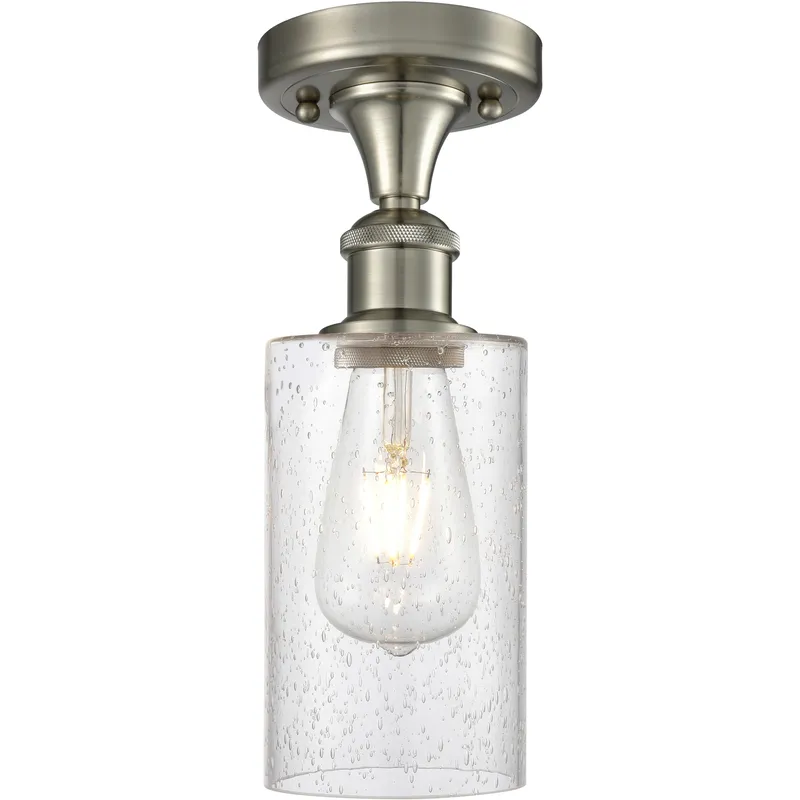 Clymer 1 Light 3.88 inch Brushed Satin Nickel Semi-Flush Mount Ceiling Light in Seedy Glass
