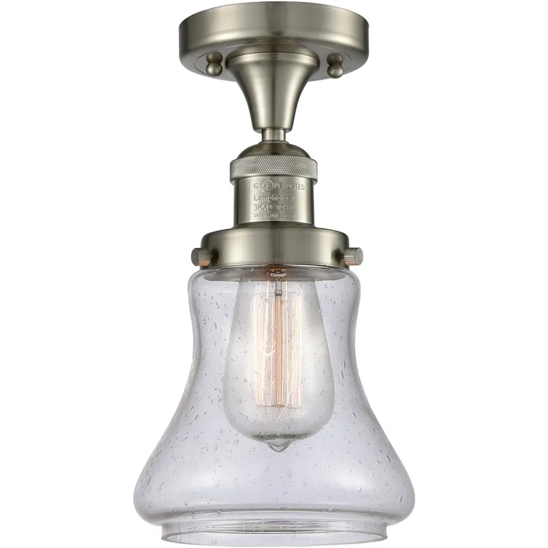 Franklin Restoration Bellmont LED 6 inch Brushed Satin Nickel Semi-Flush Mount Ceiling Light in Seedy Glass, Franklin Restoration