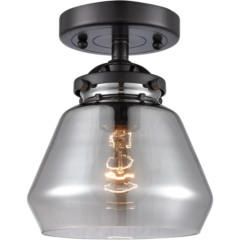 Nouveau Fulton LED 7 inch Oil Rubbed Bronze Semi-Flush Mount Ceiling Light in Plated Smoke Glass, Nouveau