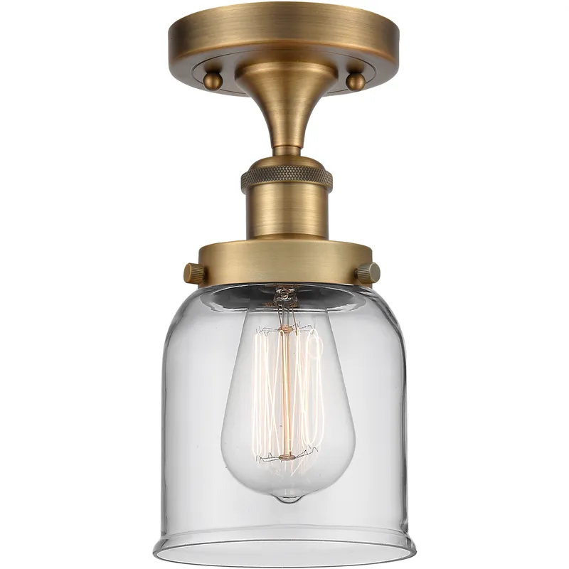 Bell 1 Light 5 inch Brushed Brass Semi-Flush Mount Ceiling Light in Clear Glass