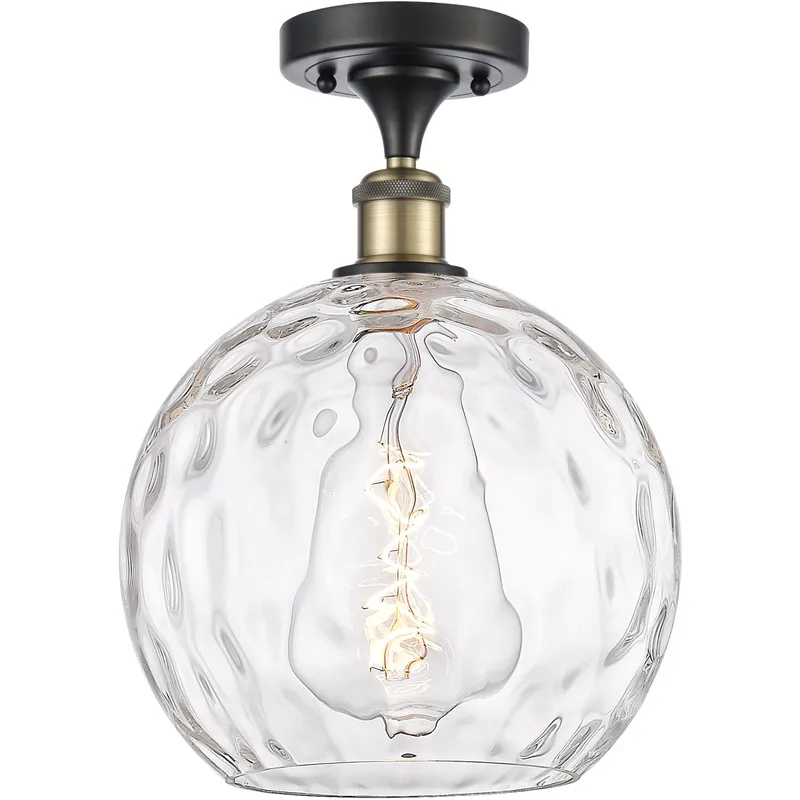 Ballston Athens Water Glass LED 10 inch Black Antique Brass Semi-Flush Mount Ceiling Light