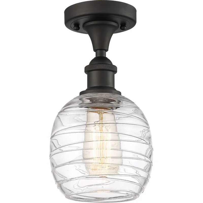 Ballston Belfast LED 6 inch Oil Rubbed Bronze Semi-Flush Mount Ceiling Light in Deco Swirl Glass