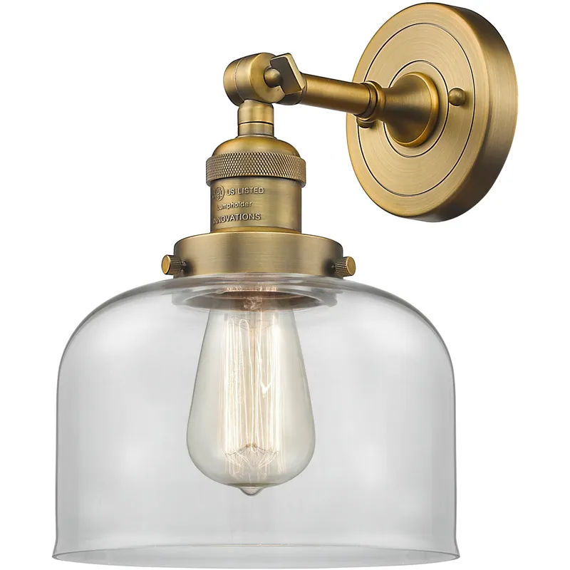 Franklin Restoration Large Bell 1 Light 8 inch Brushed Brass Semi-Flush Mount Ceiling Light in Clear Glass, Franklin Restoration