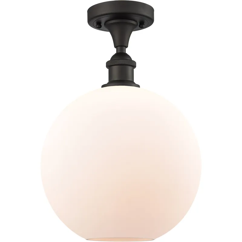 Ballston Large Athens LED 10 inch Oil Rubbed Bronze Semi-Flush Mount Ceiling Light in Matte White Glass, Ballston