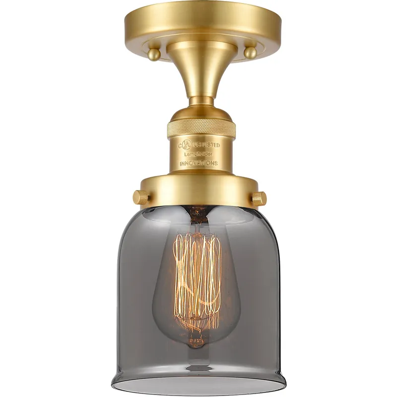 Franklin Restoration Small Bell 1 Light 5 inch Satin Gold Semi-Flush Mount Ceiling Light in Light Smoke Glass, Franklin Restoration
