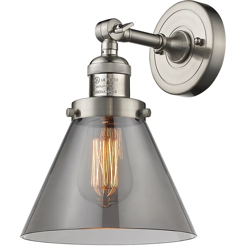 Franklin Restoration Large Cone 1 Light 7.75 inch Brushed Satin Nickel Semi-Flush Mount Ceiling Light in Light Smoke Glass, Franklin Restoration