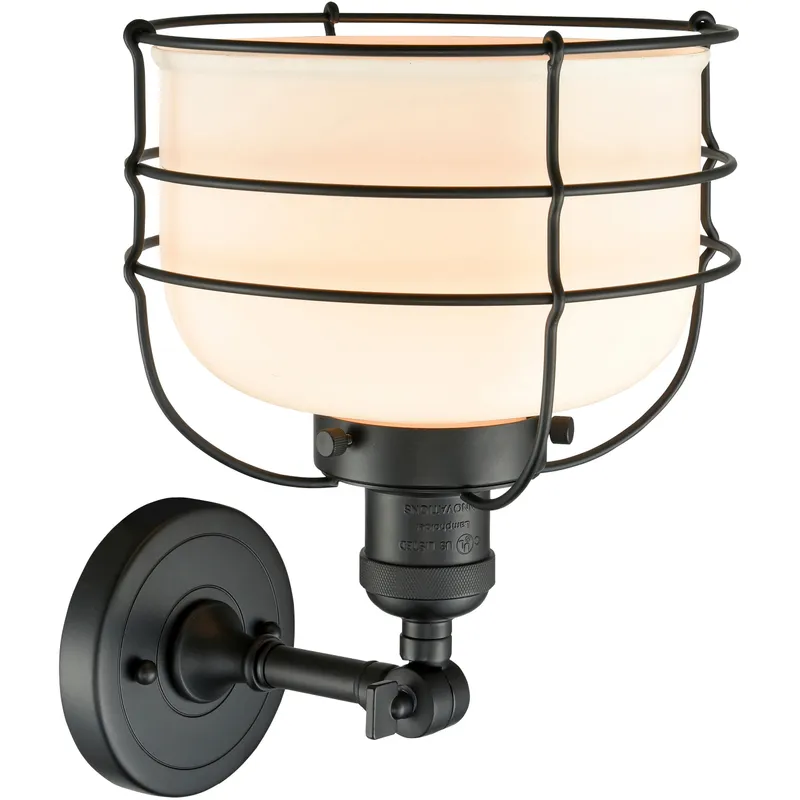 Franklin Restoration Large Bell Cage 1 Light 8 inch Matte Black Semi-Flush Mount Ceiling Light in Matte White with Cage, Franklin Restoration