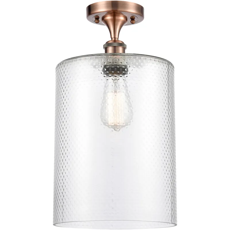 Ballston Large Cobbleskill 1 Light 9 inch Antique Copper Semi-Flush Mount Ceiling Light in Clear Glass, Ballston