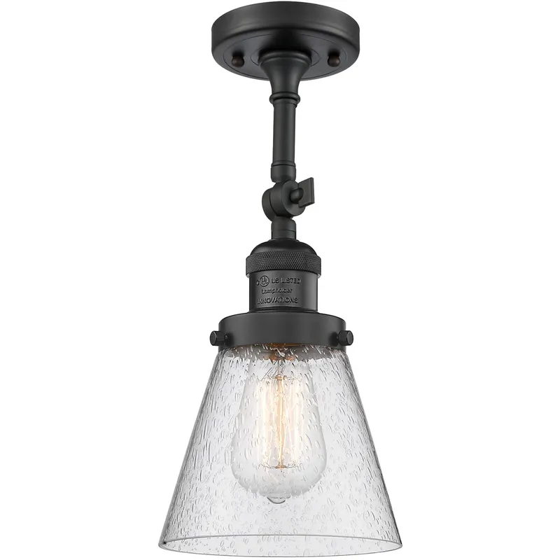 Franklin Restoration Small Cone 1 Light 6 inch Matte Black Semi-Flush Mount Ceiling Light in Seedy Glass, Franklin Restoration