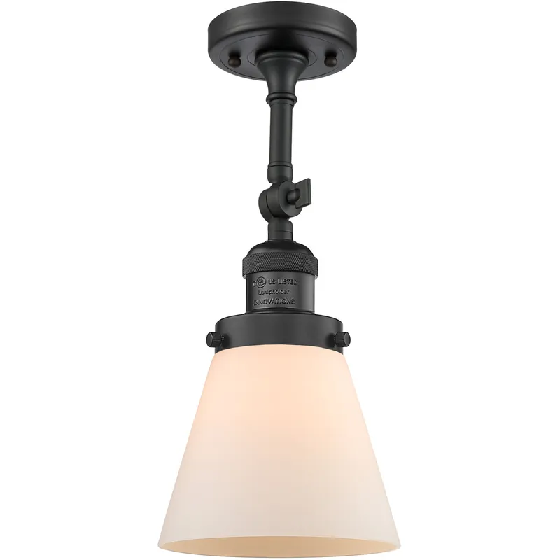 Franklin Restoration Small Cone 1 Light 6 inch Matte Black Semi-Flush Mount Ceiling Light in Matte White Glass, Franklin Restoration