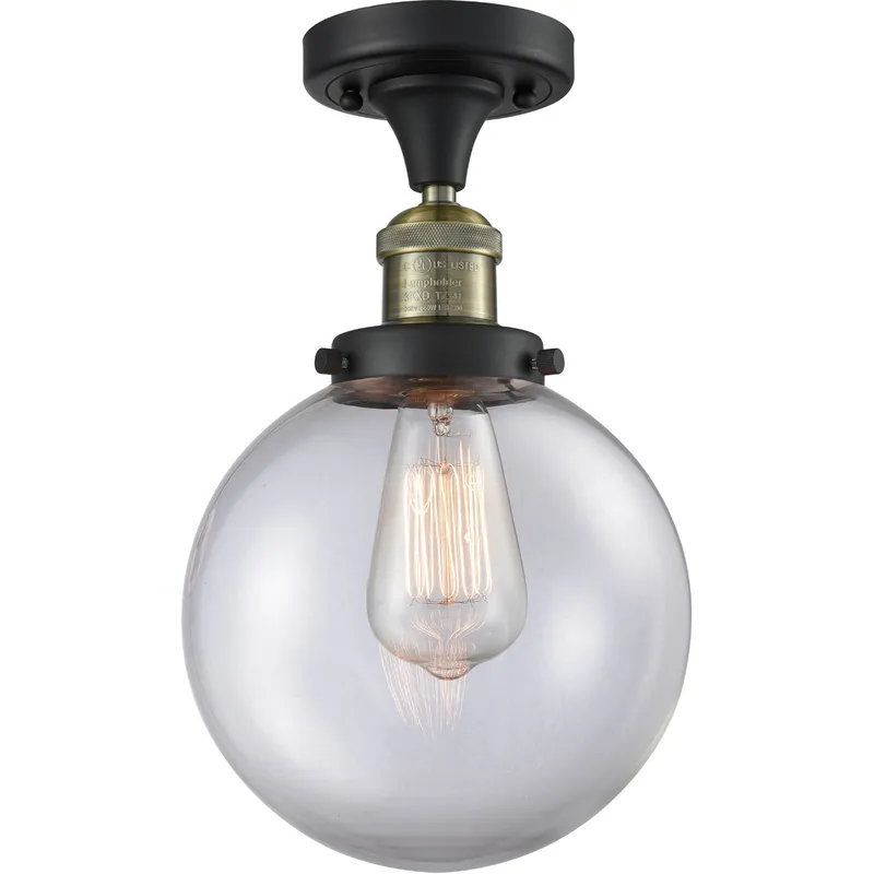 Franklin Restoration Large Beacon 1 Light 8 inch Black Antique Brass Semi-Flush Mount Ceiling Light in Clear Glass, Franklin Restoration
