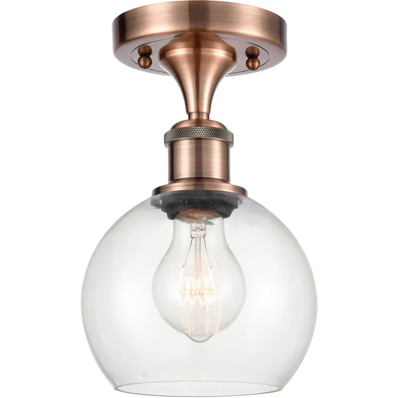 Ballston Athens LED 6 inch Antique Copper Semi-Flush Mount Ceiling Light in Clear Glass