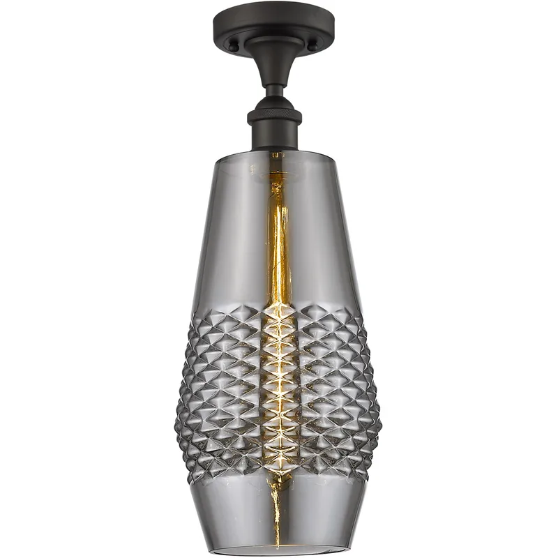 Ballston Windham LED 7 inch Oil Rubbed Bronze Semi-Flush Mount Ceiling Light in Plated Smoke Glass