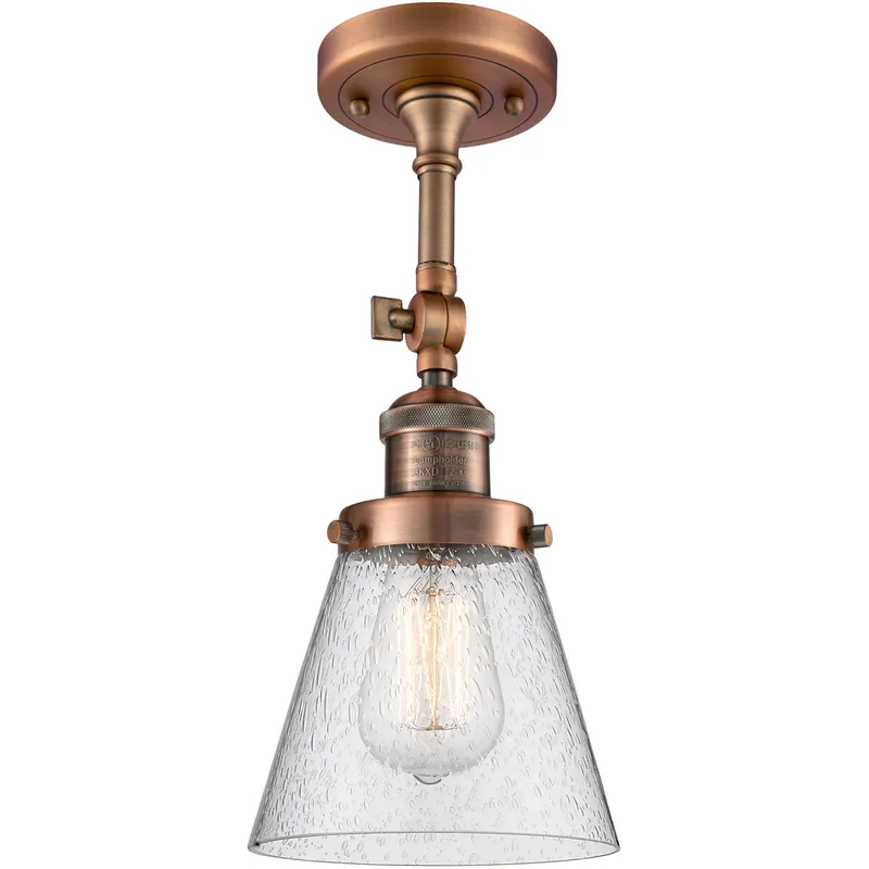 Franklin Restoration Small Cone 1 Light 6 inch Antique Copper Semi-Flush Mount Ceiling Light in Seedy Glass, Franklin Restoration