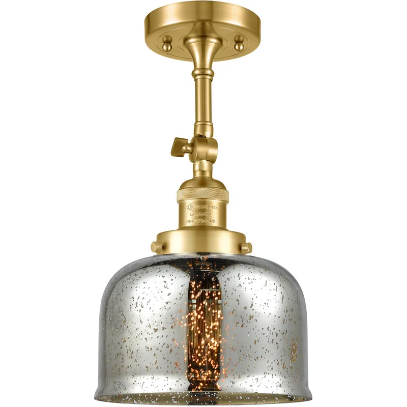 Franklin Restoration Large Bell 1 Light 8 inch Satin Gold Semi-Flush Mount Ceiling Light in Silver Plated Mercury Glass, Franklin Restoration