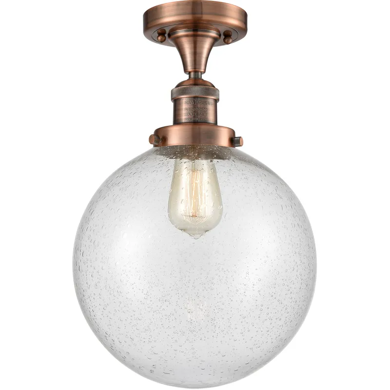 Franklin Restoration X-Large Beacon 1 Light 10 inch Antique Copper Semi-Flush Mount Ceiling Light in Seedy Glass, Franklin Restoration