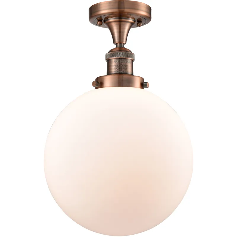 Franklin Restoration X-Large Beacon 1 Light 10 inch Antique Copper Semi-Flush Mount Ceiling Light in Matte White Glass, Franklin Restoration
