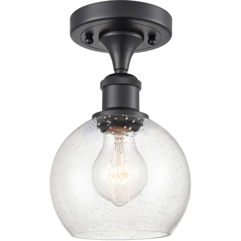 Ballston Athens LED 6 inch Matte Black Semi-Flush Mount Ceiling Light in Seedy Glass