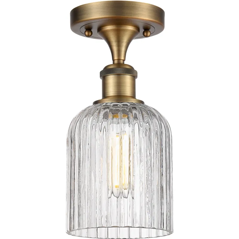 Bridal Veil 1 Light 5 inch Brushed Brass Semi-Flush Mount Ceiling Light in Clear Glass
