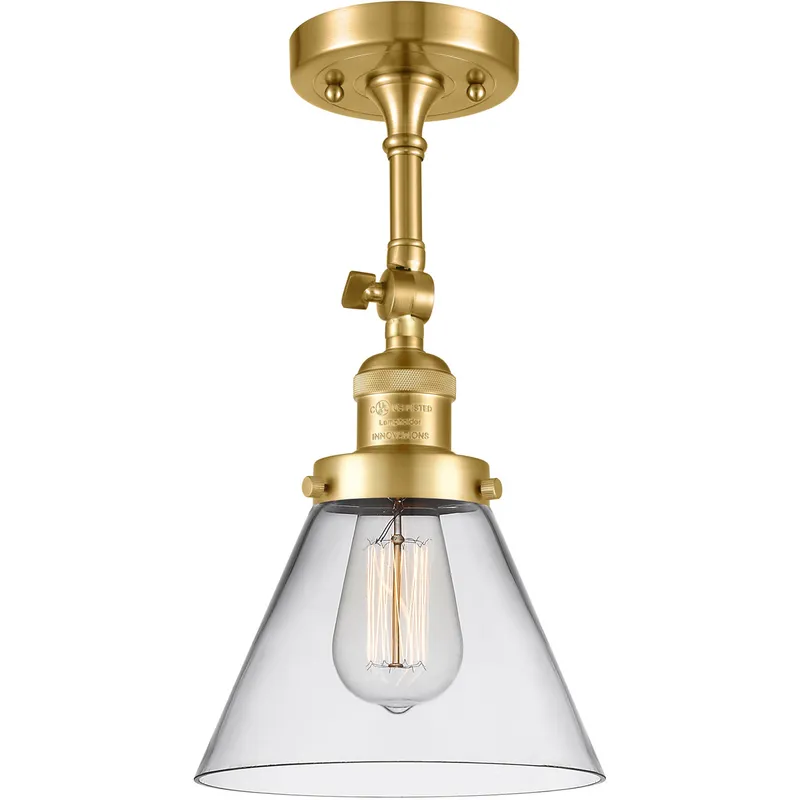 Franklin Restoration Large Cone 1 Light 8 inch Satin Gold Semi-Flush Mount Ceiling Light in Clear Glass, Franklin Restoration